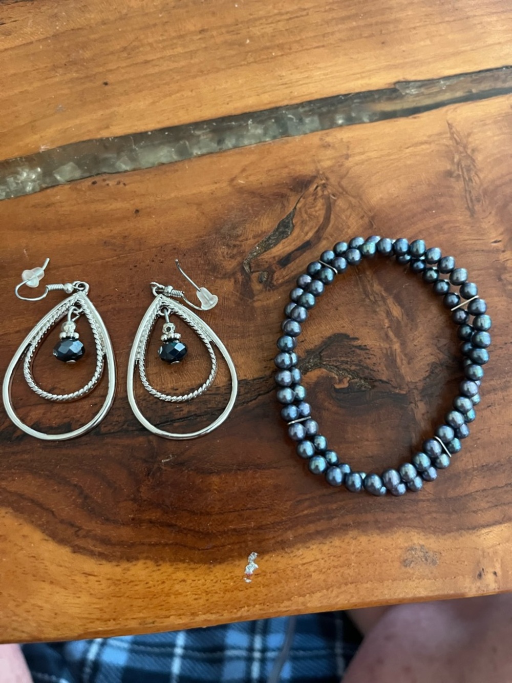 Silver Teardrop Earrings with Blue Beads Bracelet Set